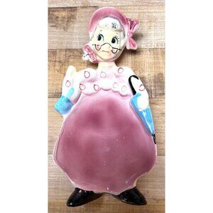 ENESCO Ceramic BUSY BIDDY Old Woman Lady Umbrella Purple Lavender 8" Spoon Rest